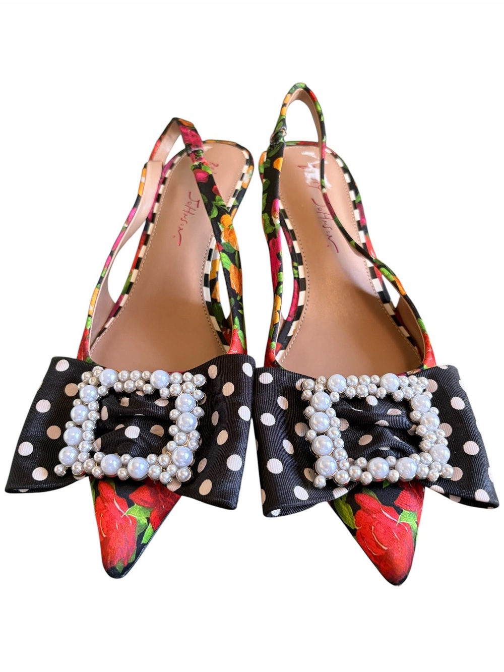 Betsey Johnson BIRDIE Floral Polka Dot Slingback Heels - Picture 4 of 10